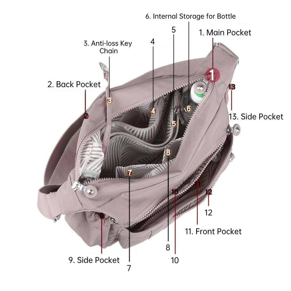 Lightweight Multi Pockets Nylon Crossbody Bag Women Large Capacity Travel Shoulder Bag
