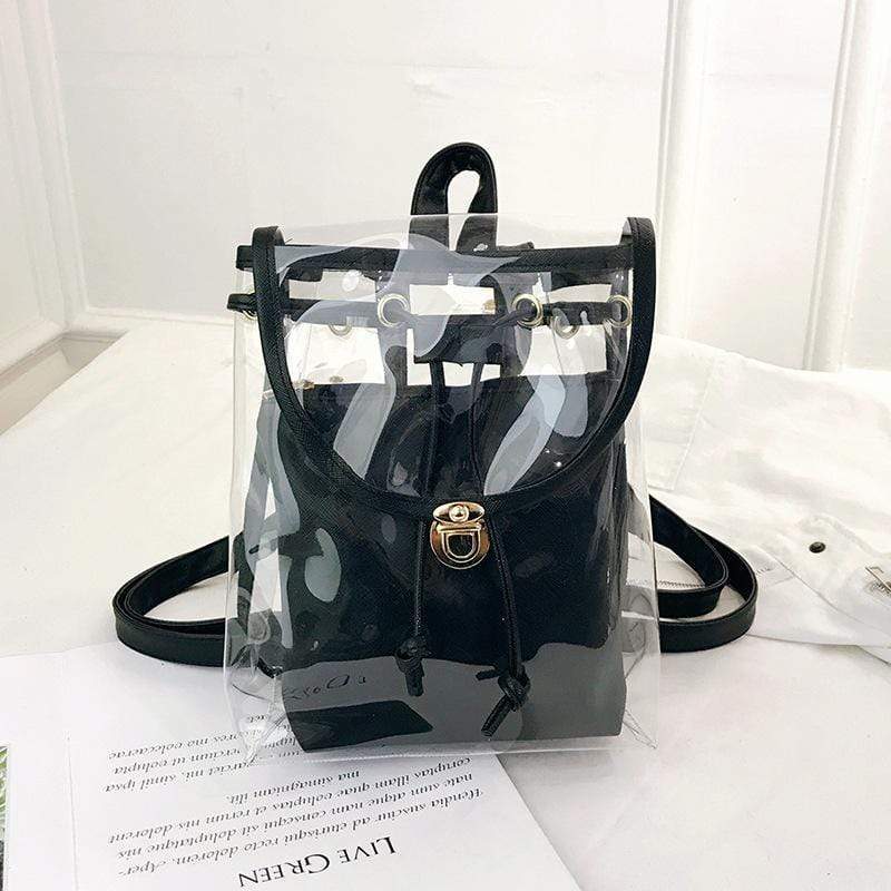 Obangbag Black Women Chic Colorful Clear Transparent Plastic PU Leather Backapck for Work for Travel