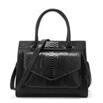 Obangbag Black Women Vintage Large Capacity Multi Pockets Snake Skin Pattern Leather Boston Bag Handbag Crossbody Bag
