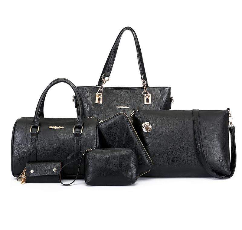 Obangbag Black Women Vintage Large Capacity Multifunction Professional Leather Bag Set Handbag Crossbody Bag Purse Card Holder
