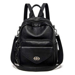 Obangbag Black Women Vintage Multifunction Roomy PU Leather Backpack Shoulder Bag Bookbag