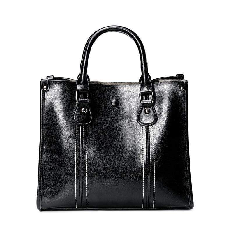 Obangbag Black Women Vintage Retro Chic Large Capacity Multifunction Oil Wax Leather Tote Bag Crossbody Bag for Work