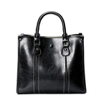 Obangbag Black Women Vintage Retro Chic Large Capacity Multifunction Oil Wax Leather Tote Bag Crossbody Bag for Work