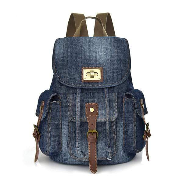 Obangbag Blue Women Chic Vintage Casual Large Capacity Denim Backpack Bookbag for School