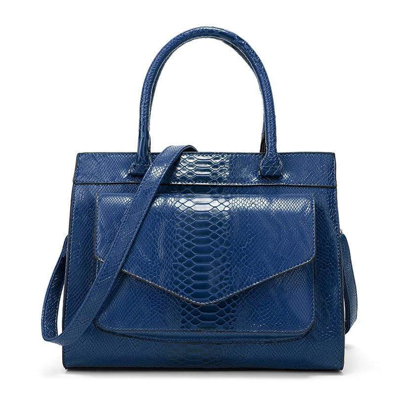 Obangbag Blue Women Vintage Large Capacity Multi Pockets Snake Skin Pattern Leather Boston Bag Handbag Crossbody Bag
