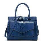 Obangbag Blue Women Vintage Large Capacity Multi Pockets Snake Skin Pattern Leather Boston Bag Handbag Crossbody Bag