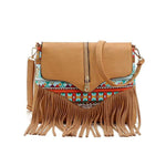 Obangbag Brown Ladies Retro Fringed Shoulder Bag Small Soft Leather Work Crossbody Bag