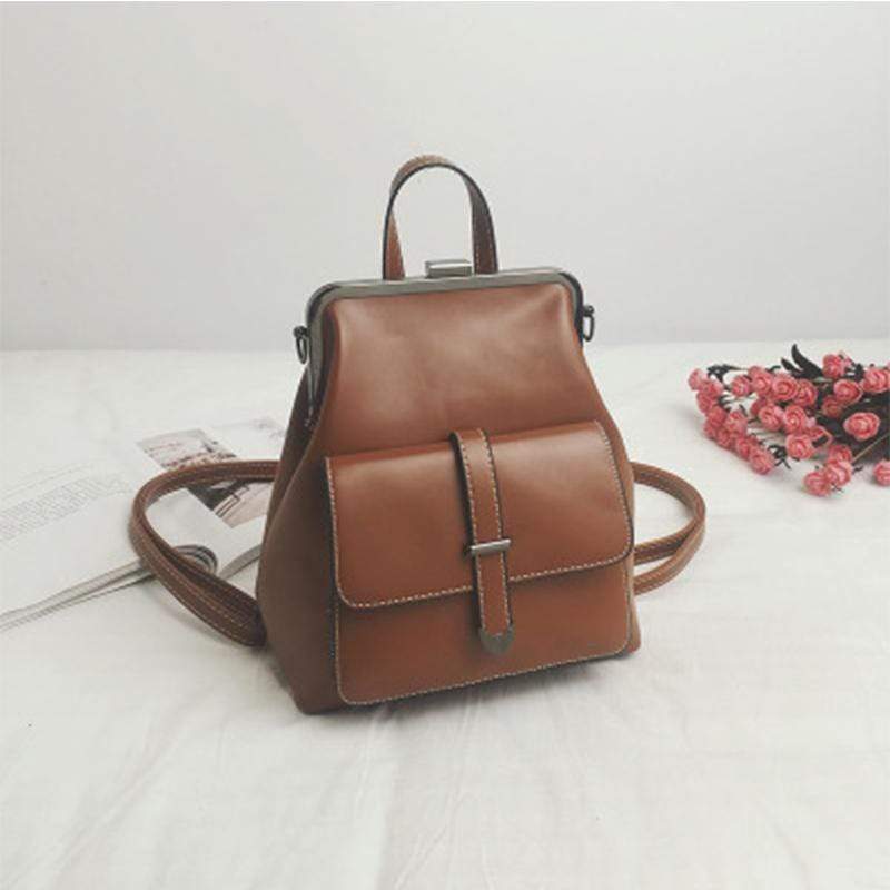 Obangbag Brown Multifunction Retro Vintage Backpack Shoulder Bag Backpack