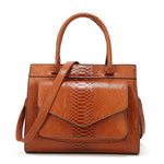 Obangbag Brown Women Vintage Large Capacity Multi Pockets Snake Skin Pattern Leather Boston Bag Handbag Crossbody Bag