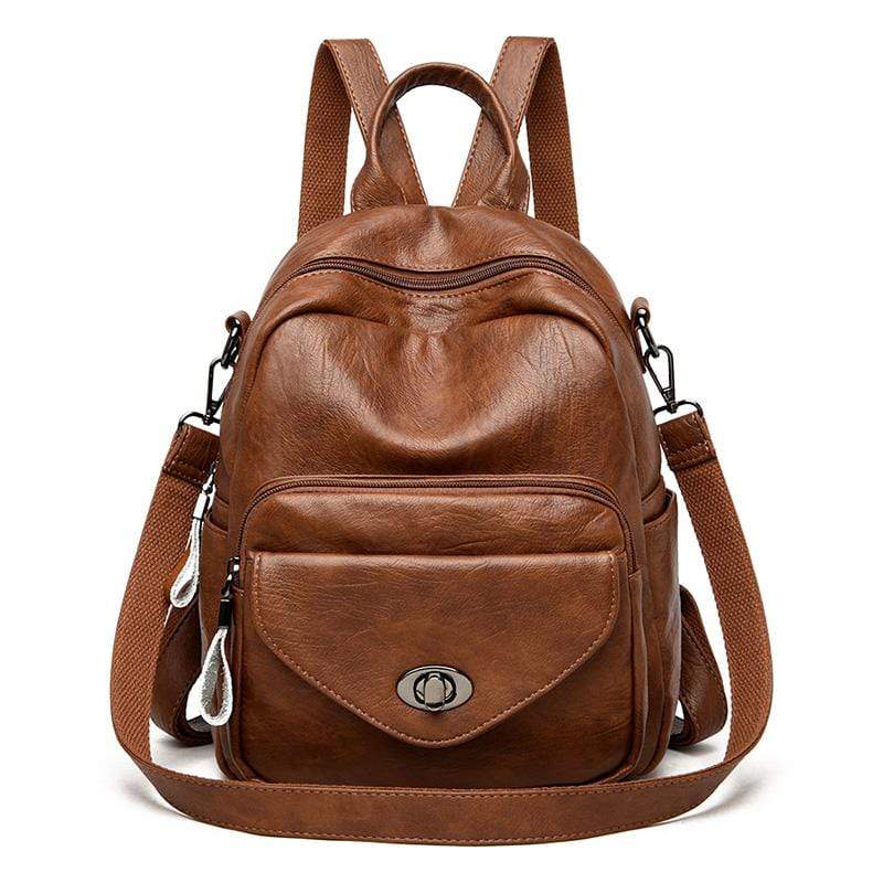 Obangbag Brown Women Vintage Multifunction Roomy PU Leather Backpack Shoulder Bag Bookbag