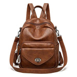 Obangbag Brown Women Vintage Multifunction Roomy PU Leather Backpack Shoulder Bag Bookbag