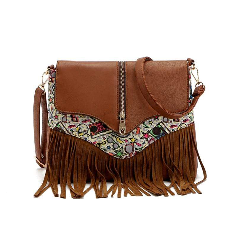 Obangbag Coffee Ladies Retro Fringed Shoulder Bag Small Soft Leather Work Crossbody Bag