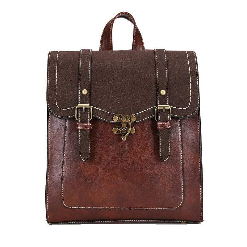 Obangbag Coffee Women Retro Stylish Vintage Simple Roomy Lightweight Leather Backpack Bookbag