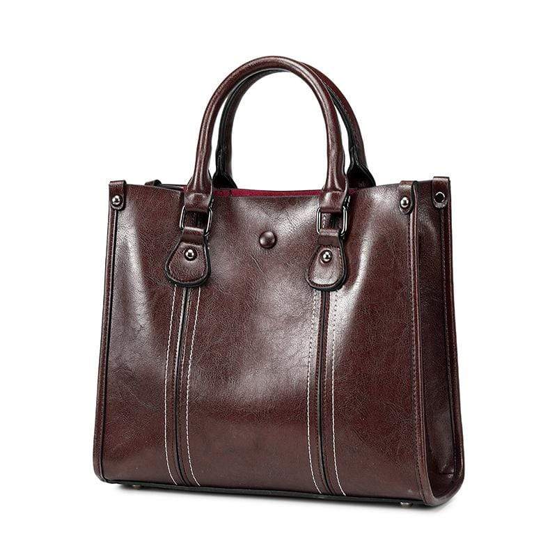 Obangbag Coffee Women Vintage Retro Chic Large Capacity Multifunction Oil Wax Leather Tote Bag Crossbody Bag for Work