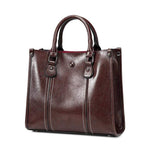 Obangbag Coffee Women Vintage Retro Chic Large Capacity Multifunction Oil Wax Leather Tote Bag Crossbody Bag for Work