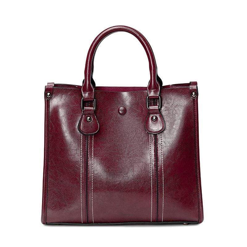 Obangbag Dark Red Women Vintage Retro Chic Large Capacity Multifunction Oil Wax Leather Tote Bag Crossbody Bag for Work
