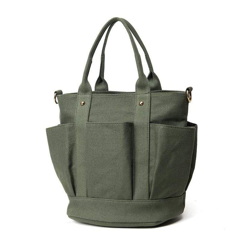 Obangbag Green Women Fashion Vintage Multi Pockets Multifunction Canvas Handbag Crossbody Bag Shoulder Bag