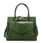 Obangbag Green Women Vintage Large Capacity Multi Pockets Snake Skin Pattern Leather Boston Bag Handbag Crossbody Bag