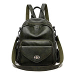 Obangbag Green Women Vintage Multifunction Roomy PU Leather Backpack Shoulder Bag Bookbag