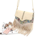 Obangbag Ladies Retro Fringed Shoulder Bag Small Soft Leather Work Crossbody Bag