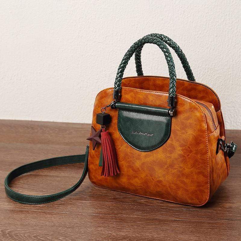 Ladies Classical Retro Leather Handbag Cute Multi Pockets Work Shoulder Bag