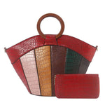 Obangbag Red Women Mini Vintage Stylish Daily Patchwork Crocodile Pattern Leather Bag Set Purse Handbag