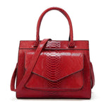 Obangbag Red Women Vintage Large Capacity Multi Pockets Snake Skin Pattern Leather Boston Bag Handbag Crossbody Bag