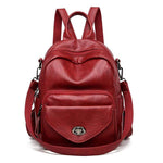 Obangbag Red Women Vintage Multifunction Roomy PU Leather Backpack Shoulder Bag Bookbag