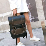 Obangbag Unisex Vintage Big Large Capacity Multi Pockets Leather Backpack Bookbag for School