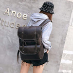 Obangbag Unisex Vintage Big Large Capacity Multi Pockets Leather Backpack Bookbag for School