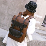 Obangbag Unisex Vintage Big Large Capacity Multi Pockets Leather Backpack Bookbag for School