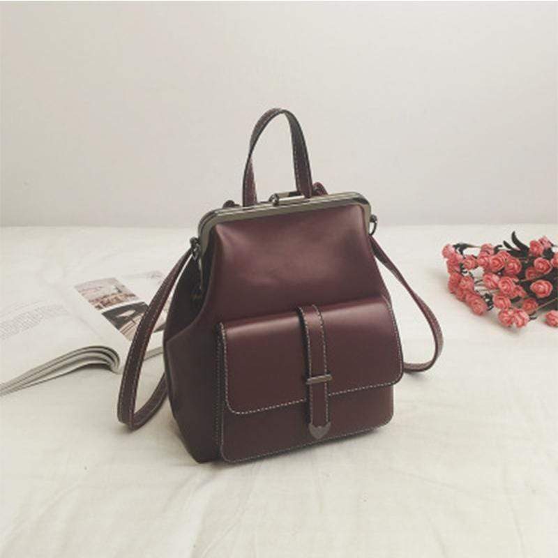 Obangbag Wine Red Multifunction Retro Vintage Backpack Shoulder Bag Backpack