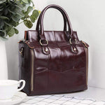 Obangbag Wine Red Women Retro Vintage Genuine Leather Handbag Multi Pockets Shoulder Bag Handbag File Case