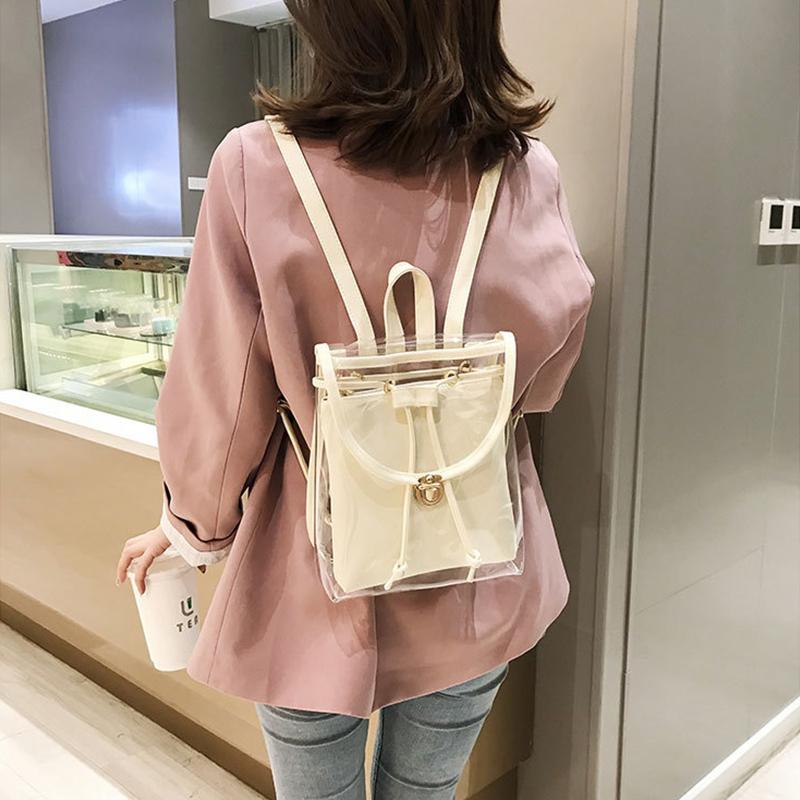 Obangbag Women Chic Colorful Clear Transparent Plastic PU Leather Backapck for Work for Travel