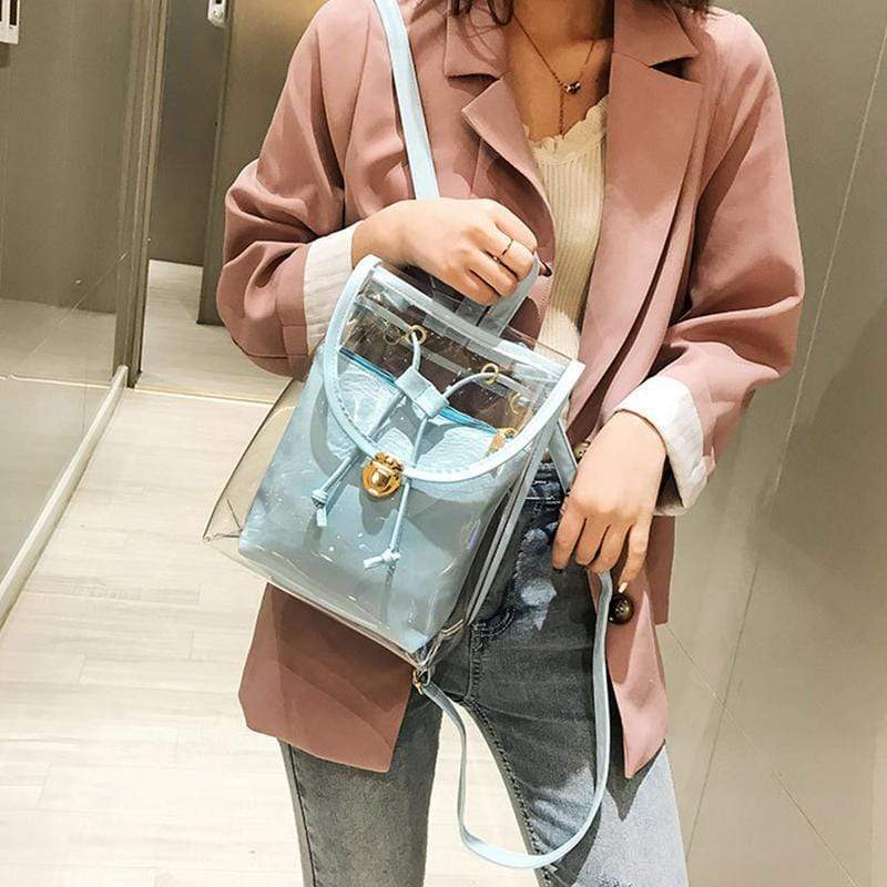 Obangbag Women Chic Colorful Clear Transparent Plastic PU Leather Backapck for Work for Travel