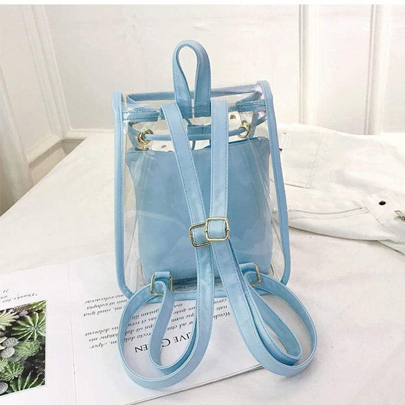 Obangbag Women Chic Colorful Clear Transparent Plastic PU Leather Backapck for Work for Travel