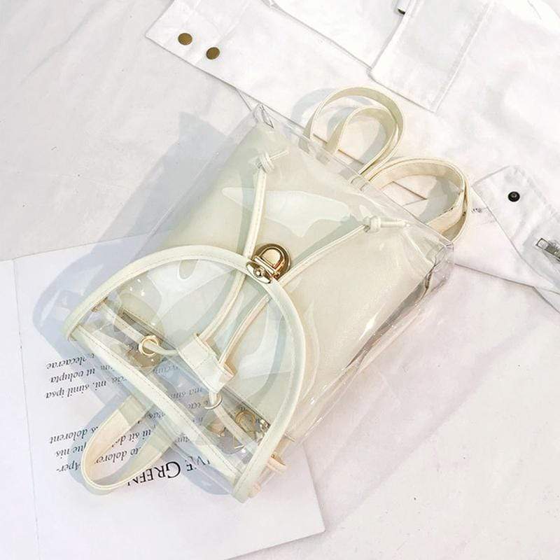 Obangbag Women Chic Colorful Clear Transparent Plastic PU Leather Backapck for Work for Travel