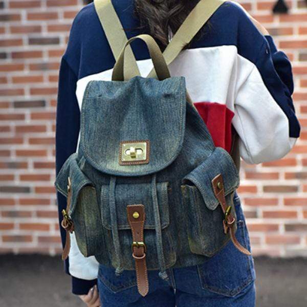 Obangbag Women Chic Vintage Casual Large Capacity Denim Backpack Bookbag for School