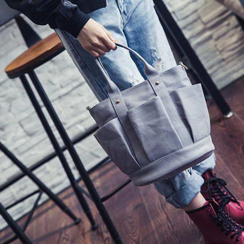 Obangbag Women Fashion Vintage Multi Pockets Multifunction Canvas Handbag Crossbody Bag Shoulder Bag