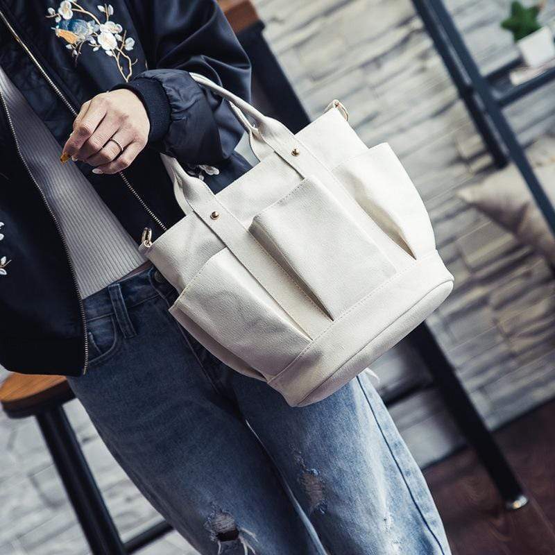 Obangbag Women Fashion Vintage Multi Pockets Multifunction Canvas Handbag Crossbody Bag Shoulder Bag
