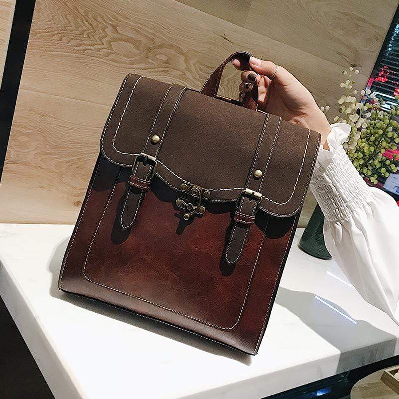 Obangbag Women Retro Stylish Vintage Simple Roomy Lightweight Leather Backpack Bookbag