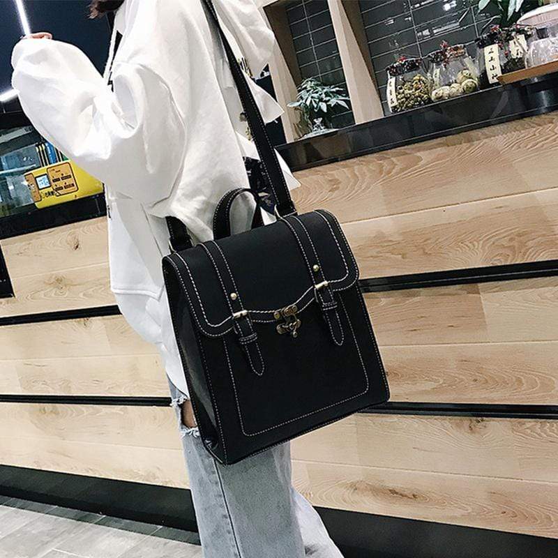 Obangbag Women Retro Stylish Vintage Simple Roomy Lightweight Leather Backpack Bookbag