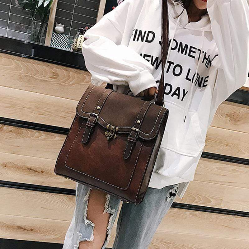 Obangbag Women Retro Stylish Vintage Simple Roomy Lightweight Leather Backpack Bookbag