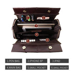 Obangbag Women Retro Vintage Genuine Leather Handbag Multi Pockets Shoulder Bag Handbag File Case