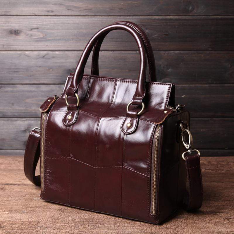 Obangbag Women Retro Vintage Genuine Leather Handbag Multi Pockets Shoulder Bag Handbag File Case