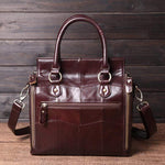 Obangbag Women Retro Vintage Genuine Leather Handbag Multi Pockets Shoulder Bag Handbag File Case