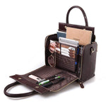 Obangbag Women Retro Vintage Genuine Leather Handbag Multi Pockets Shoulder Bag Handbag File Case