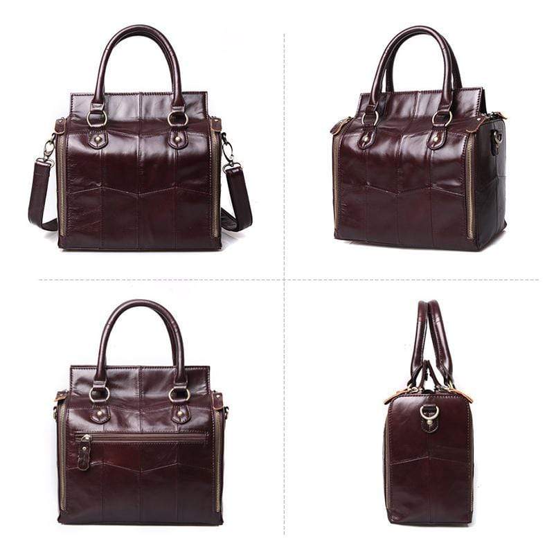 Obangbag Women Retro Vintage Genuine Leather Handbag Multi Pockets Shoulder Bag Handbag File Case