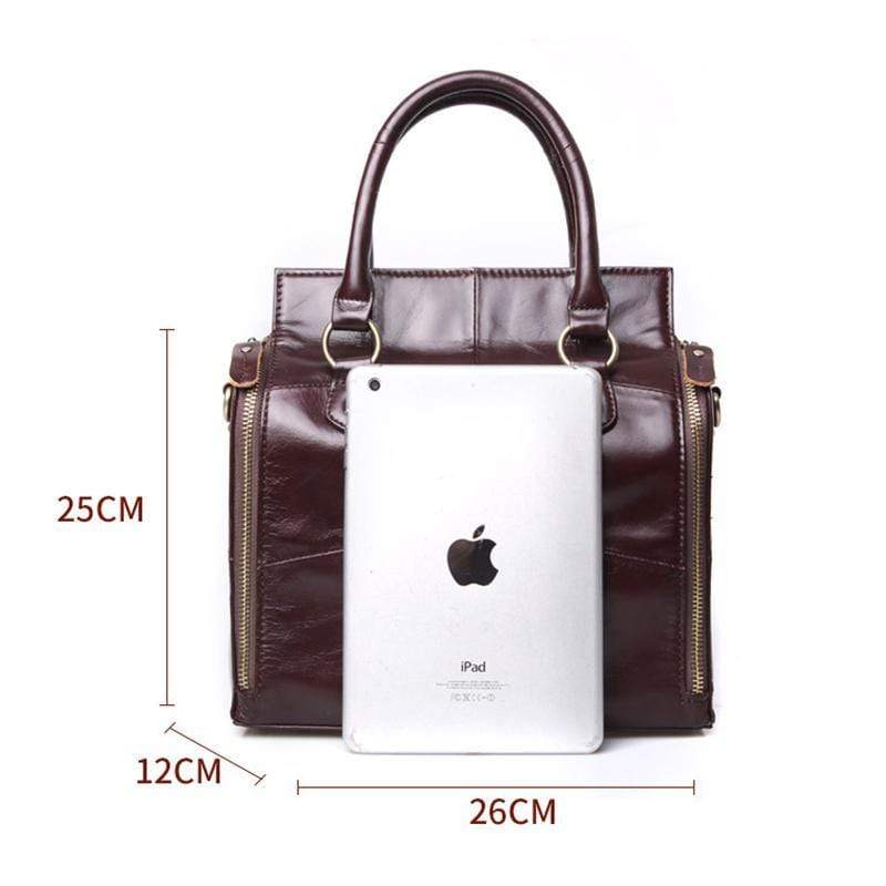 Obangbag Women Retro Vintage Genuine Leather Handbag Multi Pockets Shoulder Bag Handbag File Case