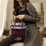 Obangbag Women Retro Vintage Genuine Leather Handbag Multi Pockets Shoulder Bag Handbag File Case